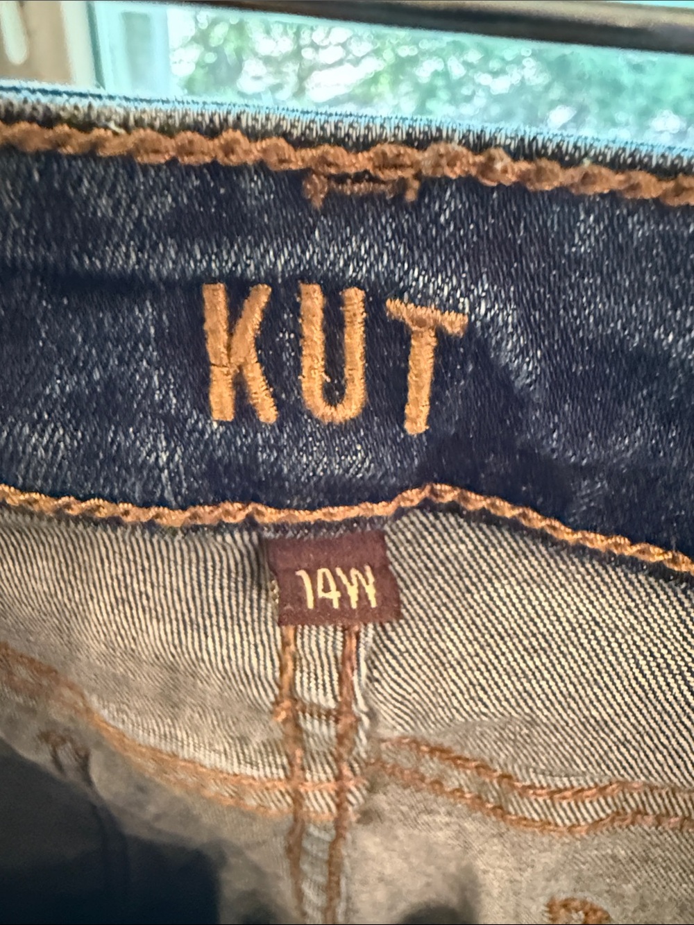 Kut from the Kloth Dark Blue Denim with Tan Stitching